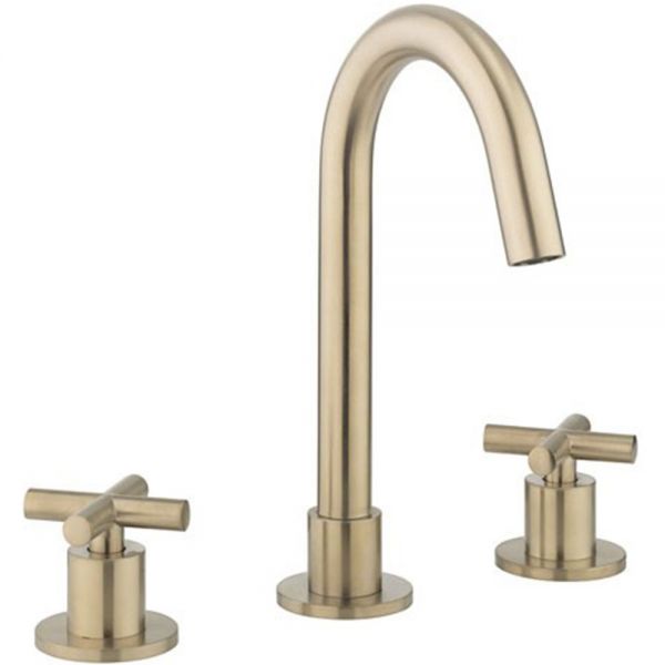 Crosswater MPRO Brushed Brass Deck Mounted 3 Hole Basin Mixer Tap with Crosshead Handles