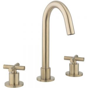 Crosswater MPRO Brushed Brass Deck Mounted 3 Hole Basin Mixer Tap with Crosshead Handles