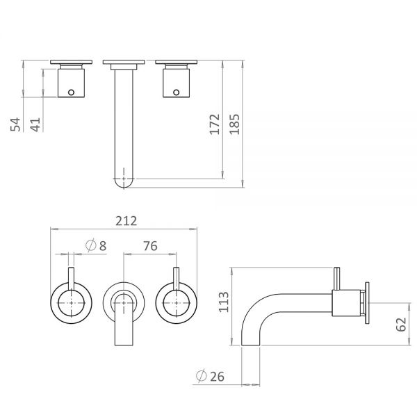 Crosswater MPRO Brushed Brass 3 Hole Wall Mounted Bath Filler Tap #2