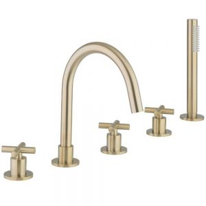 Crosswater MPRO Brushed Brass Deck Mounted 5 Hole Bath Shower Mixer Tap