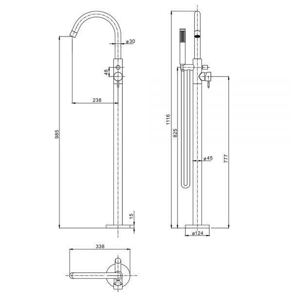 Crosswater MPRO Brushed Brass Floor Standing Bath Shower Mixer Tap #2