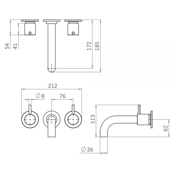 Crosswater MPRO Brushed Bronze 3 Hole Wall Mounted Bath Filler Tap #2