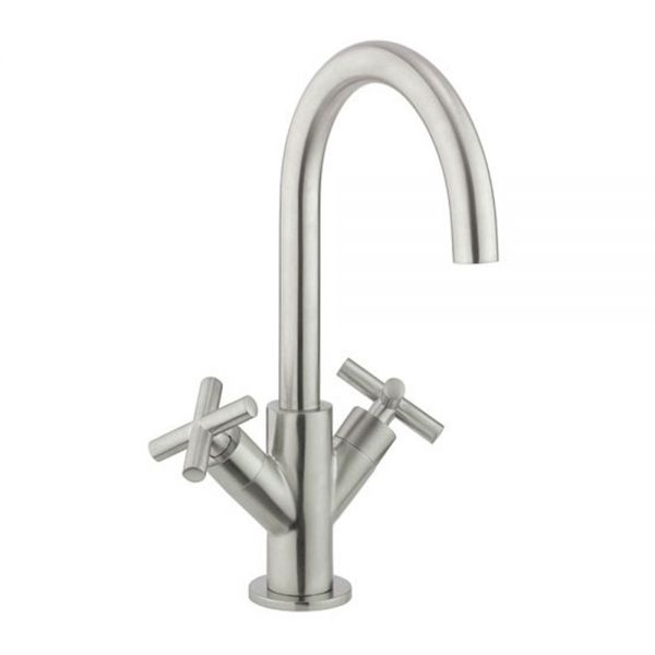 Crosswater MPRO Brushed Stainless Steel Effect Mono Basin Mixer Tap with Crosshead Handles