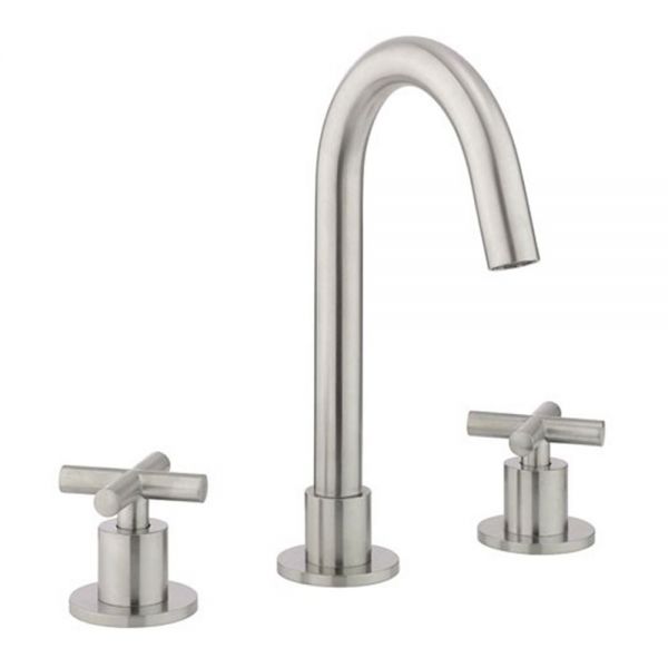 Crosswater MPRO Brushed Stainless Steel Effect Deck Mounted 3 Hole Basin Mixer Tap with Crosshead Handles