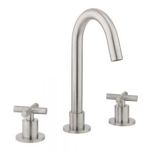 Crosswater MPRO Brushed Stainless Steel Effect Deck Mounted 3 Hole Basin Mixer Tap with Crosshead Handles