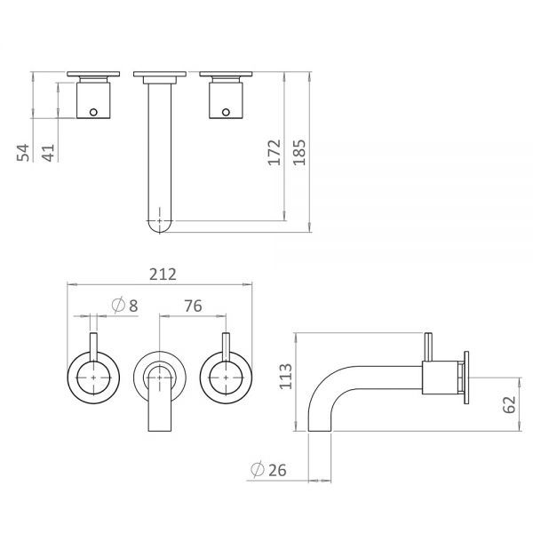 Crosswater MPRO Brushed Stainless Steel Effect 3 Hole Wall Mounted Bath Filler Tap #2