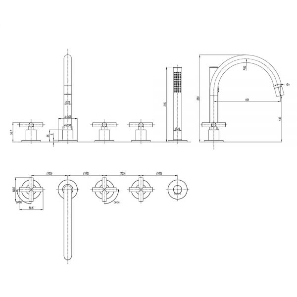 Crosswater MPRO Brushed Stainless Steel Effect Deck Mounted 5 Hole Bath Shower Mixer Tap #2