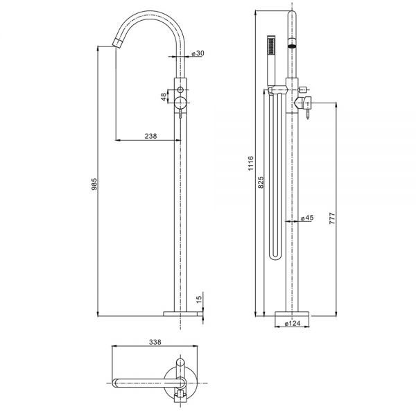 Crosswater MPRO Brushed Stainless Steel Effect Floor Standing Bath Shower Mixer Tap #2