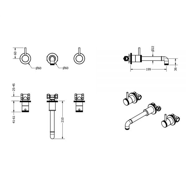 Crosswater MPRO Industrial Carbon Black 3 Hole Wall Mounted Basin Mixer Tap #2