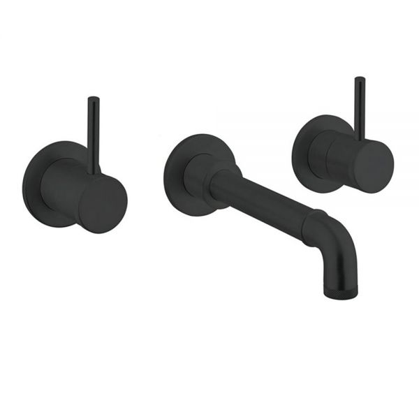 Crosswater MPRO Industrial Carbon Black 3 Hole Wall Mounted Basin Mixer Tap