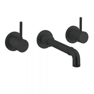Crosswater MPRO Industrial Carbon Black 3 Hole Wall Mounted Basin Mixer Tap