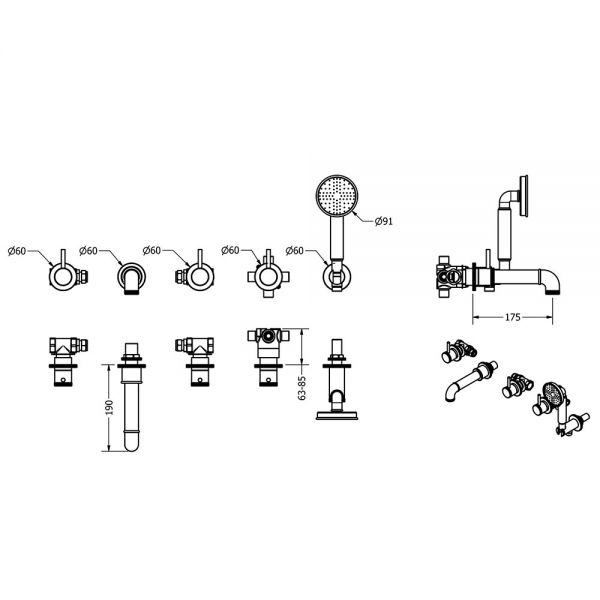 Crosswater MPRO Industrial Carbon Black 5 Hole Wall Mounted Bath Shower Mixer Tap #2