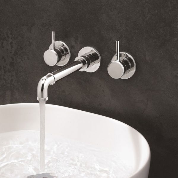 Crosswater MPRO Industrial Chrome 3 Hole Wall Mounted Basin Mixer Tap #2