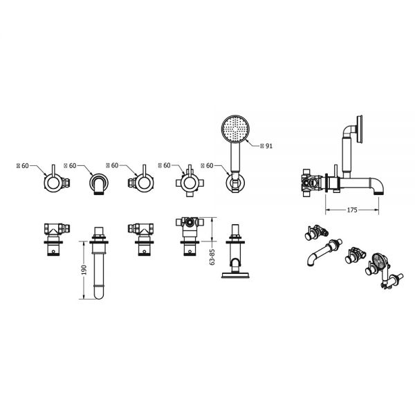 Crosswater MPRO Industrial Chrome 5 Hole Wall Mounted Bath Shower Mixer Tap #3