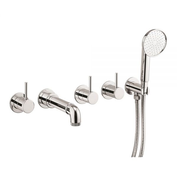 Crosswater MPRO Industrial Chrome 5 Hole Wall Mounted Bath Shower Mixer Tap
