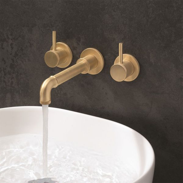 Crosswater MPRO Industrial Unlacquered Brushed Brass 3 Hole Wall Mounted Basin Mixer Tap #2