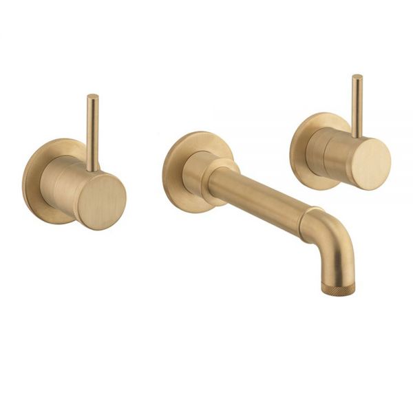 Crosswater MPRO Industrial Unlacquered Brushed Brass 3 Hole Wall Mounted Basin Mixer Tap