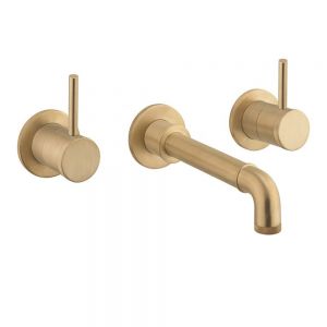 Crosswater MPRO Industrial Unlacquered Brushed Brass 3 Hole Wall Mounted Basin Mixer Tap
