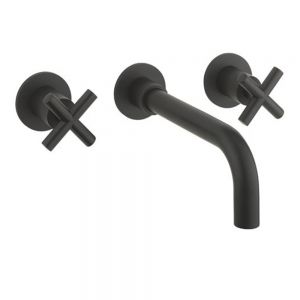 Crosswater MPRO Matt Black 3 Hole Wall Mounted Basin Mixer Tap with Crosshead Handles