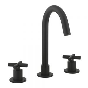 Crosswater MPRO Matt Black Deck Mounted 3 Hole Basin Mixer Tap with Crosshead Handles