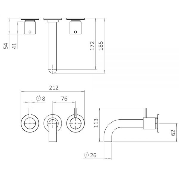 Crosswater MPRO Matt Black 3 Hole Wall Mounted Bath Filler Tap #2