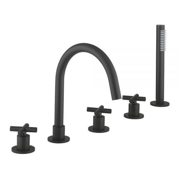 Crosswater MPRO Matt Black Deck Mounted 5 Hole Bath Shower Mixer Tap