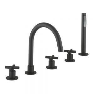 Crosswater MPRO Matt Black Deck Mounted 5 Hole Bath Shower Mixer Tap