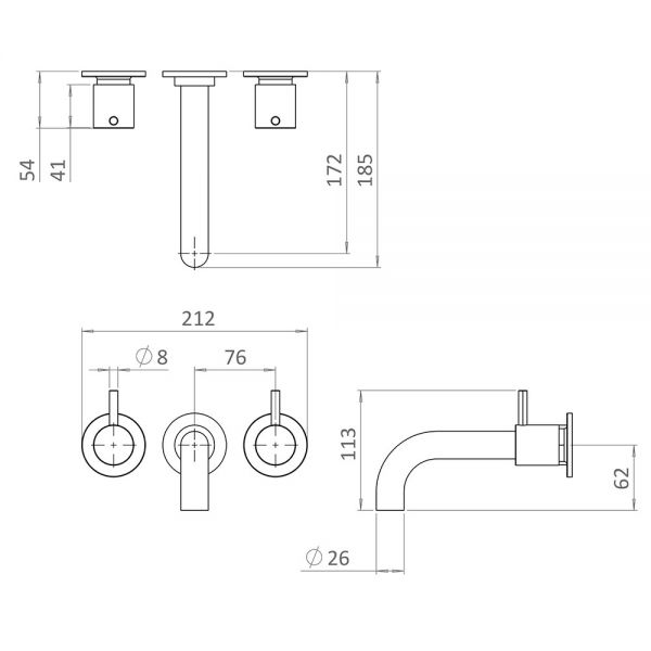Crosswater MPRO Slate 3 Hole Wall Mounted Bath Filler Tap #2