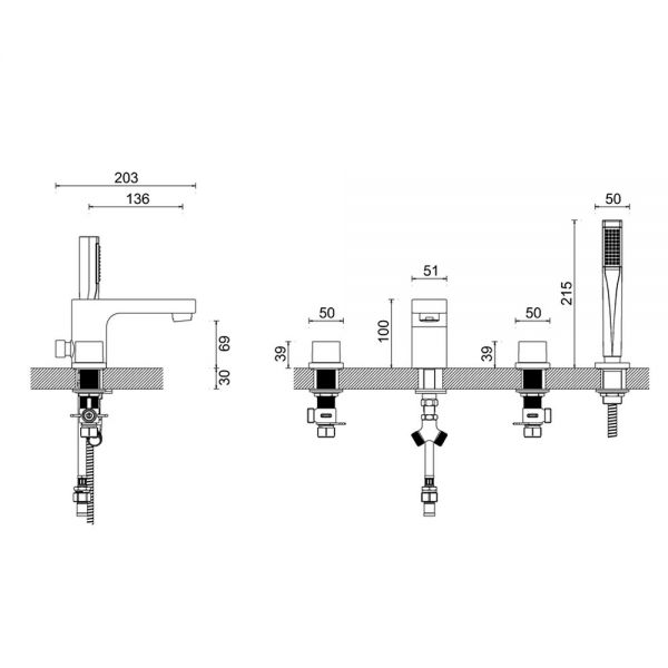 Crosswater Planet Chrome Deck Mounted 4 Hole Bath Shower Mixer Tap #2
