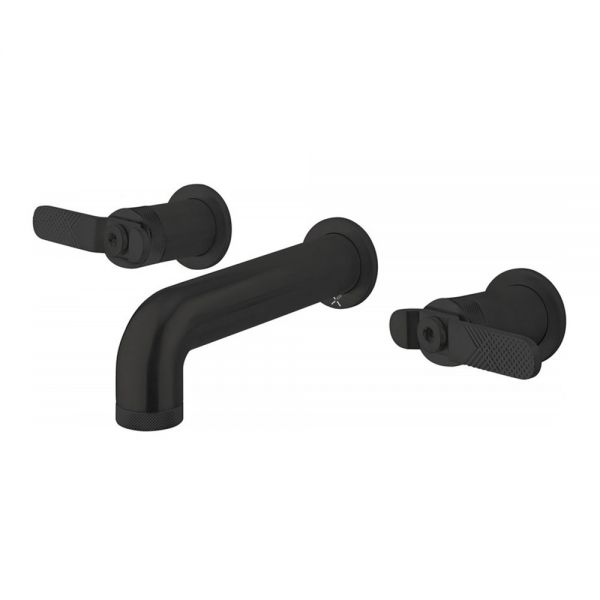 Crosswater Union Lever Matt Black 3 Hole Wall Mounted Basin Mixer Tap