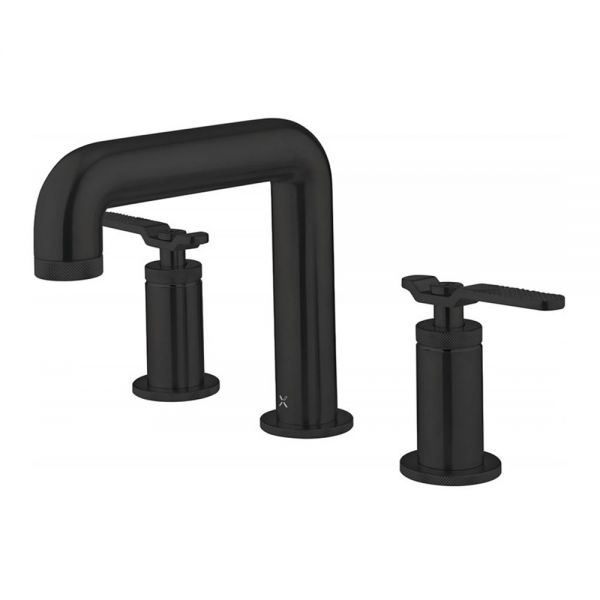 Crosswater Union Lever Matt Black Deck Mounted 3 Hole Basin Mixer Tap