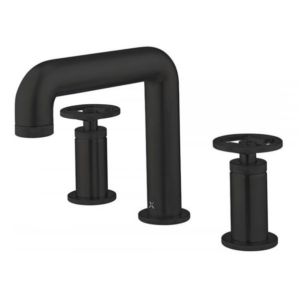 Crosswater Union Matt Black Deck Mounted 3 Hole Basin Mixer Tap