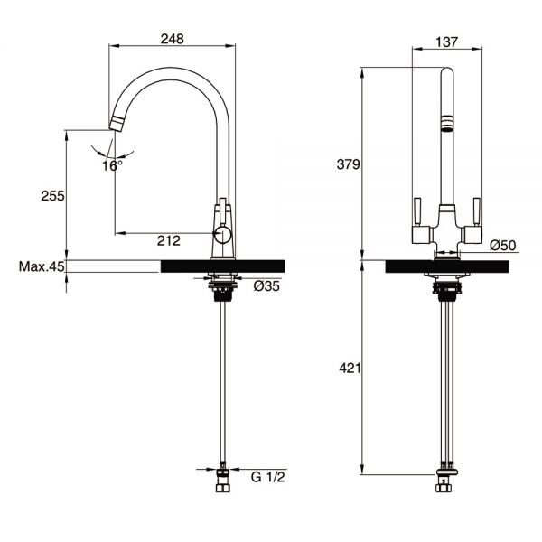 Clearwater Davina Dual Lever Brushed Nickel Twist & Spray Monobloc Kitchen Sink Mixer Tap #3