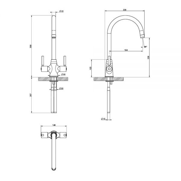 Clearwater Davina Dual Lever Matt Black Twist & Spray Monobloc Kitchen Sink Mixer Tap #3