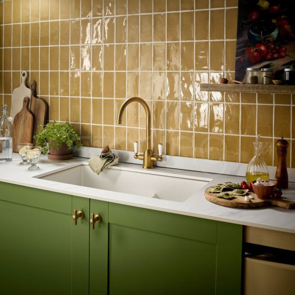Clearwater Dephini Twin Lever Artisan Brass Monobloc Kitchen Sink Mixer Tap #2