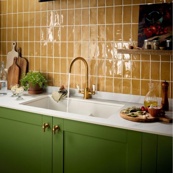 Clearwater Dephini Twin Lever Artisan Brass Monobloc Kitchen Sink Mixer Tap #3