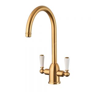 Clearwater Dephini Twin Lever Artisan Brass Monobloc Kitchen Sink Mixer Tap