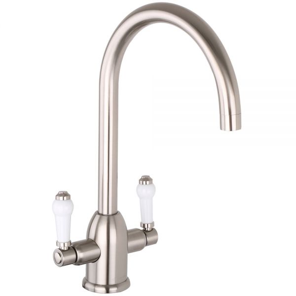 Clearwater Dephini Twin Lever Brushed Nickel Monobloc Kitchen Sink Mixer Tap