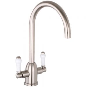 Clearwater Dephini Twin Lever Brushed Nickel Monobloc Kitchen Sink Mixer Tap