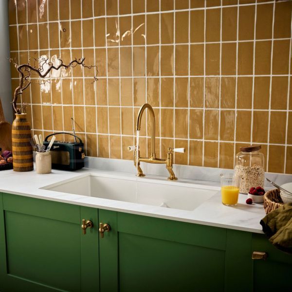 Clearwater Delphini Bridge Twin Lever Artisan Brass Kitchen Sink Mixer Tap #2