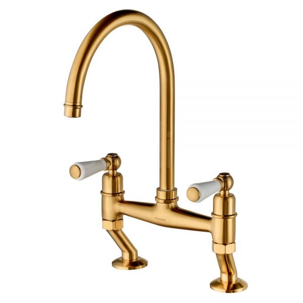 Clearwater Delphini Bridge Twin Lever Artisan Brass Kitchen Sink Mixer Tap