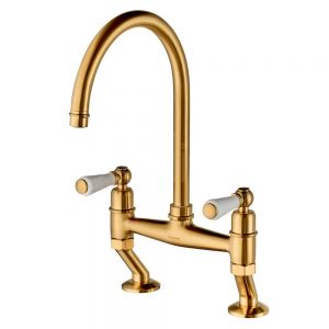 Clearwater Delphini Bridge Twin Lever Artisan Brass Kitchen Sink Mixer Tap