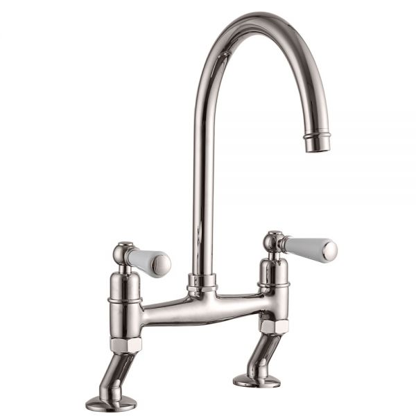 Clearwater Delphini Bridge Twin Lever Brushed Nickel Kitchen Sink Mixer Tap