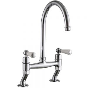 Clearwater Delphini Bridge Twin Lever Chrome Kitchen Sink Mixer Tap