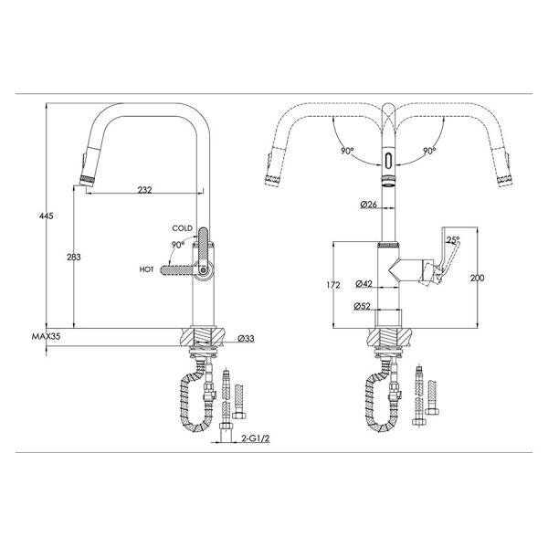 JTP Decor Brushed Black Pull Out Kitchen Mixer Tap #2