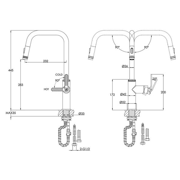 JTP Decor Brushed Brass Pull Out Kitchen Mixer Tap #2