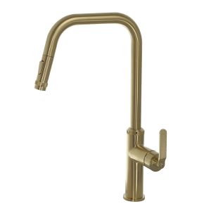 JTP Decor Brushed Brass Pull Out Kitchen Mixer Tap
