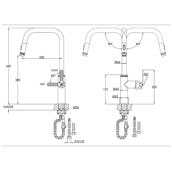 JTP Decor Brushed Bronze Pull Out Kitchen Mixer Tap #2