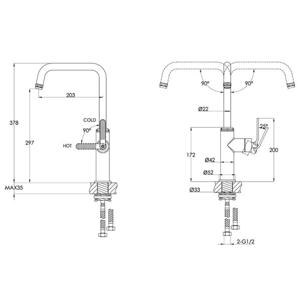 JTP Decor Brushed Bronze Swivel Kitchen Mixer Tap #2