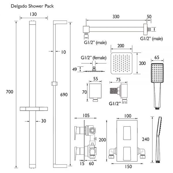 Bristan Delgado Black Two Outlet Shower Pack #6